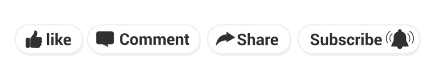 Social media engagement text featuring Like, Comment, Share, Subscribe, designed for YouTube end screens, video content, and digital marketing materials to encourage viewer interaction.
