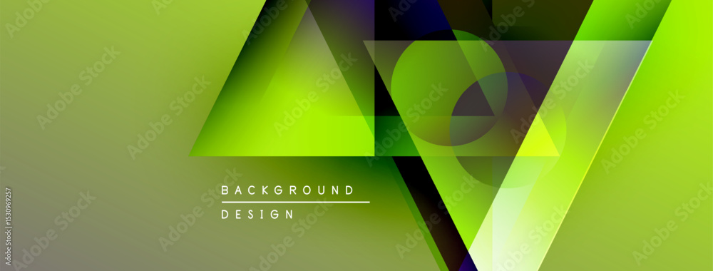 Poster abstract geometric shapes, vibrant green hues, layered design. modern background with text elements,