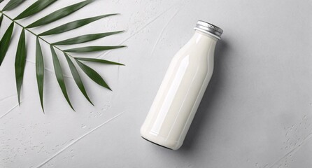 Minimalist Milk Bottle on Concrete Background Clean and Modern Dairy Packaging Mockup for Branding, Label Design, and Product Display