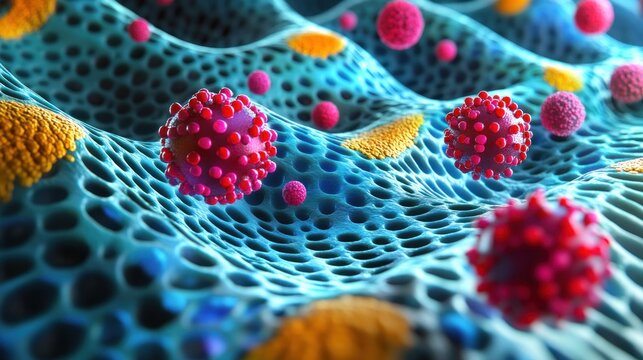 Cellular structure with virus particles