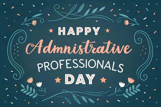 Happy Administrative Professionals Day Card, Floral Design, Teal - Powered by Adobe