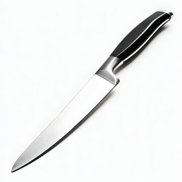 A knife with a black handle and a silver blade