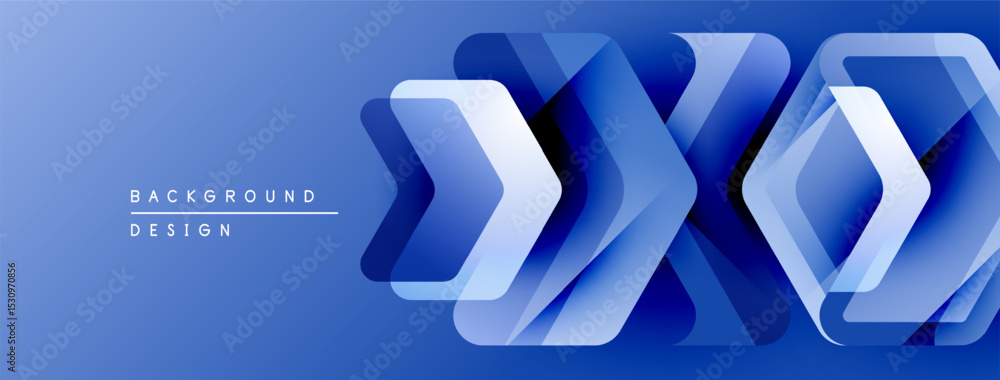 Poster abstract blue design features layered geometric shapes. gradient creates depth, modern aesthetic. mi