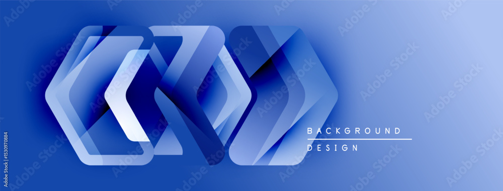 Poster abstract blue design features layered geometric shapes. gradient creates depth, modern aesthetic. te