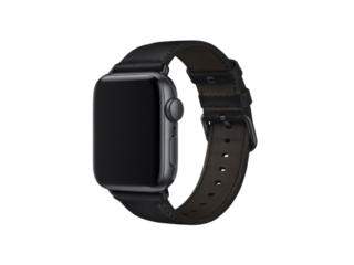 Elegant dark gray apple watch with modern leather band stylish accessory on transparent background