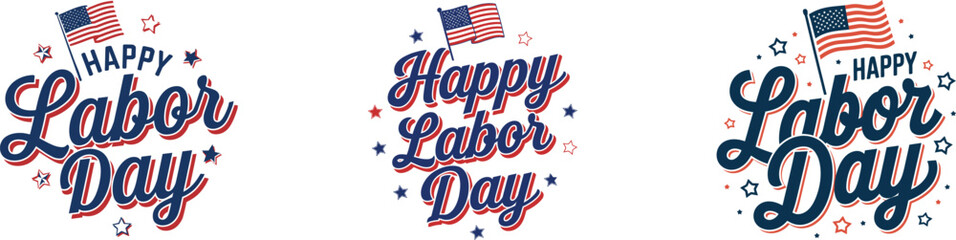 Happy Labor Day poster, USA Labor Day greeting card, United States national flag colors and hand lettering text, Vector illustration.