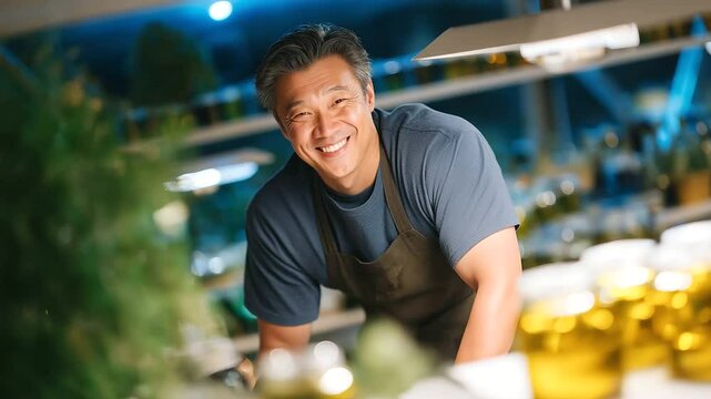 Worker in Factory Producing Organic Products with Label Printer