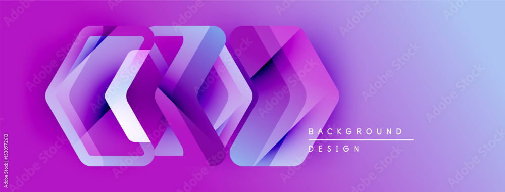 Poster Abstract hexagon shapes overlap, creating vibrant purple gradient background. Modern design elements suggest technology, innovation.