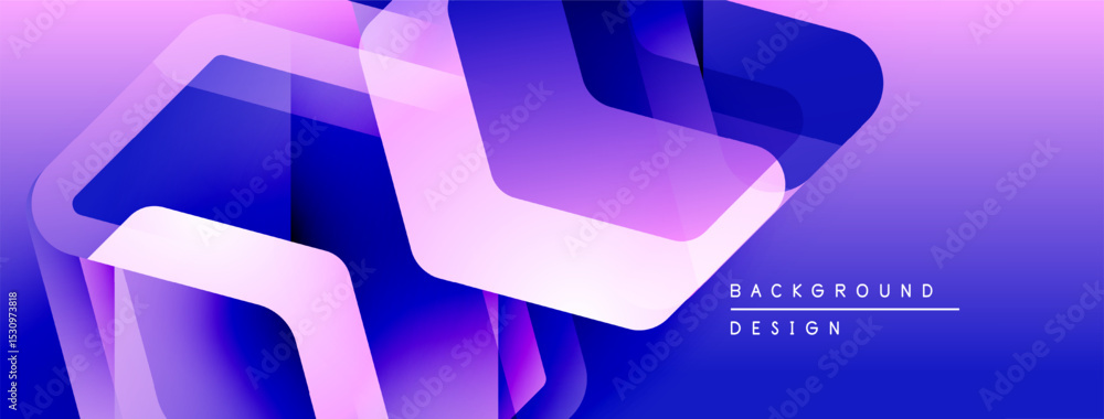 Poster Abstract geometric shapes overlap. Gradient colorspurple, blue, whitecreate dynamic visual effect. Modern design element.