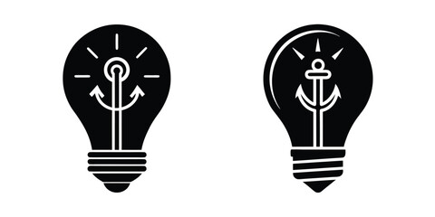 Light Bulb With An Anchor Inside Symbolizing Grounding Silhouette on White Background
