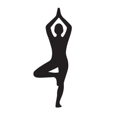 Silhouette of Woman in Tree Pose (Vrikshasana) – Vector Yoga Illustration