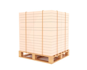 Ready to ship goods placed on wooden pallets, manufacturing, export, industrial business, 3D rendering.