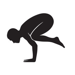 Silhouette of Person in Crow Pose (Bakasana) – Yoga Arm Balance Posture Illustration