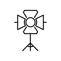 Spotlight icon in line art, stage performance symbol in black and white