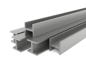 Metal products. H-Beam steel. on white background. 3D rendering.