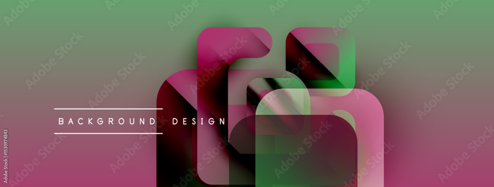 Poster Abstract geometric shapes overlap, creating layered visual effect. Pink, green hues dominate composition. Text reads background design.