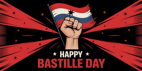 Happy Bastille Day. With a silhouette of people holding torches. Bastille Day Banner