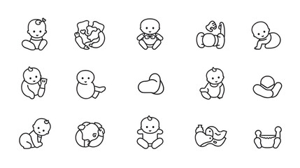 BABY - thin line vector icon set. Pixel perfect. Editable stroke. The set contains icons: Child, Baby baby thin line icons Human newborn baby, toddler or infant flat icon for apps and websites Baby bl