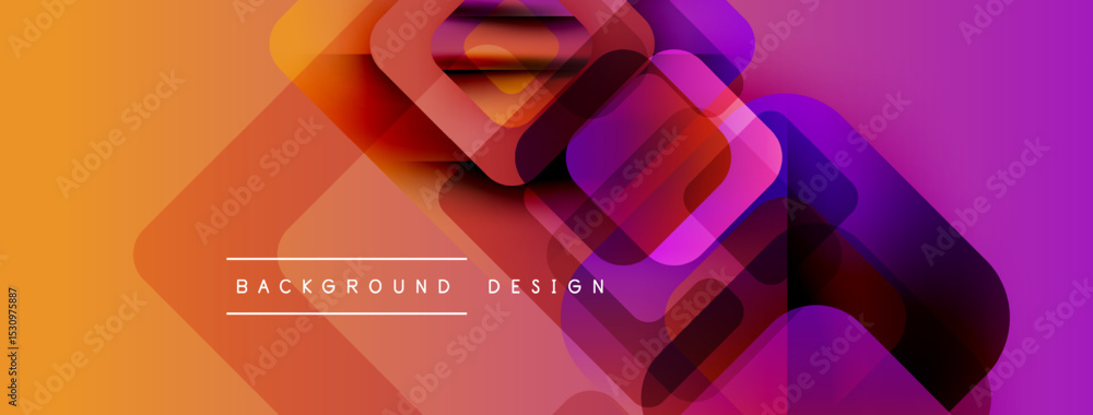 Aufkleber Abstract geometric shapes overlap, creating vibrant orange, purple gradients. Modern design elements suggest dynamic visual experience.