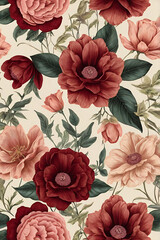 Seamless Vintage Burgundy Rose Floral Pattern

