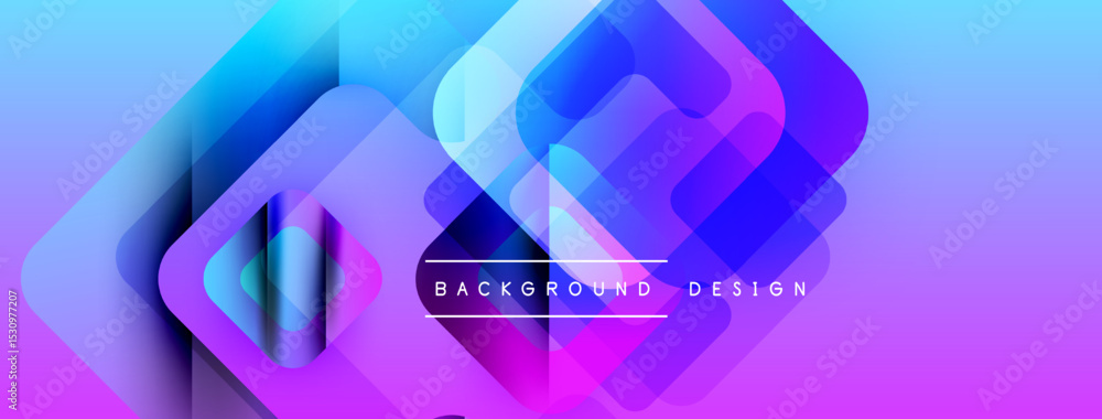 Poster abstract geometric shapes overlap, creating vibrant purple, blue gradient. modern design element for