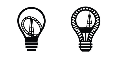 Light Bulb With A Roller Coaster Track Inside Symbolizing Excitement Silhouette on White Background
