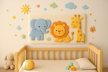 Adorable Nursery Wall Decor Featuring Elephant Lion Giraffe for Baby Room