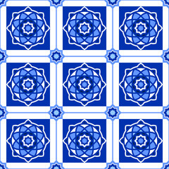 seamless symmetrical, geometric mediterranean ceramic, porcelain tiles design pattern and background vector illustration