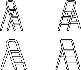 Minimalist Line Art Illustrations of Ladders in Grid Format