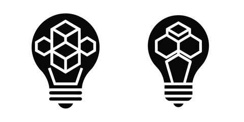 Light Bulb With Stylized Cube Elements Symbolizing Structure Silhouette on White Background