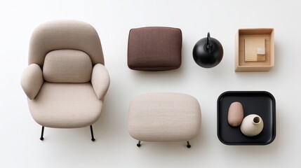 Minimalist interior design, a chair, table, and vase on white surface, exploring the beauty of simplicity in home decor.