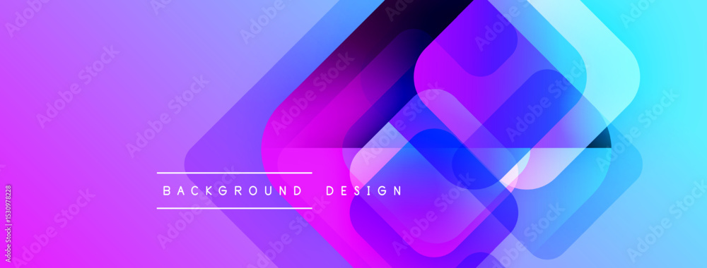Poster abstract geometric shapes overlap, creating vibrant purple, blue gradient. modern design element for