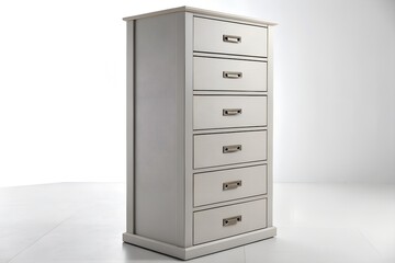 Tall Grey Wooden Chest of Drawers with Metal Handles