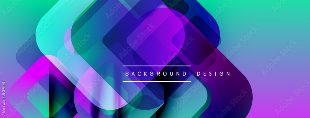 Aufkleber Abstract vibrant squares overlap, creating dynamic gradient effect. Turquoise, purple hues dominate design. Text reads background design.