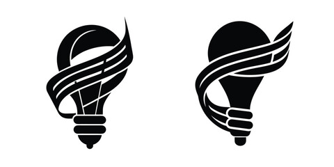 Light Bulb Wrapped In A Music Staff Ribbon Symbolizing Harmony Silhouette on White Background