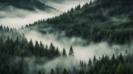 Misty Mountain Landscape with Foggy Fir Forests - 3