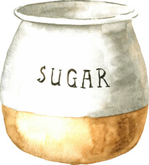 Ceramic Sugar Jar Watercolor PNG Clipart Element Transparent