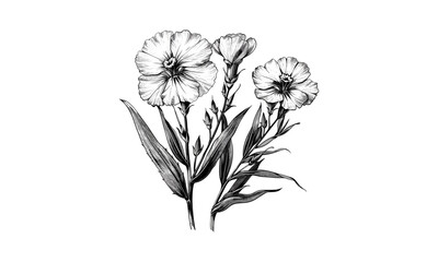 Engraving Vintage Illustrations of Dianthus Chinensis Flore Pleno Flowers, Botanical Art, Nature Illustration, Flower Drawings, Vector Illustration, Floral Art, Classic Floral Design.