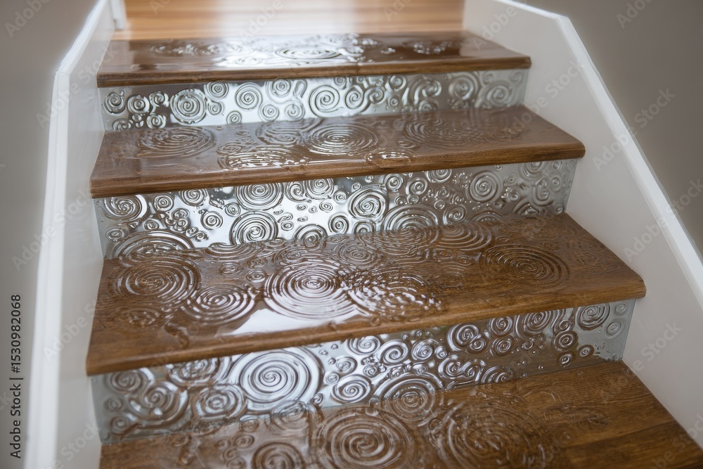Poster the image of floodwater gradually ascending a staircase in a house serves as a representation of the