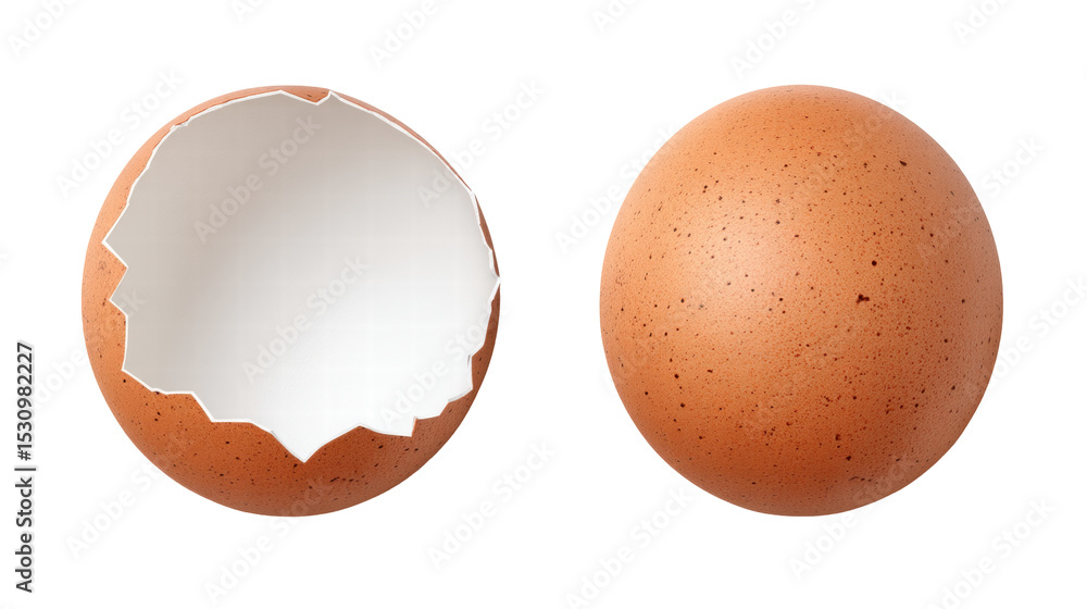 Poster empty broken egg shell isolated on transparent background with brown color