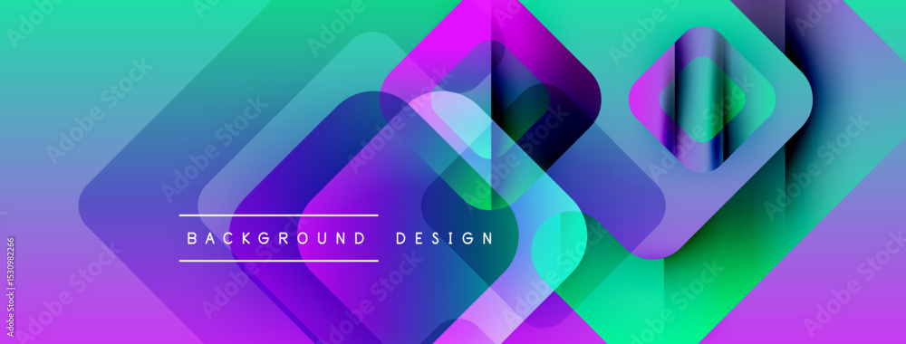 Poster Abstract vibrant background. Overlapping squares create dynamic visual effect. Gradient colors transition smoothly, modern design element.