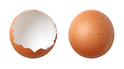 Empty broken egg shell isolated on transparent background with brown color