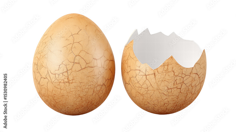 Poster empty broken egg shell isolated on transparent background with cracked texture