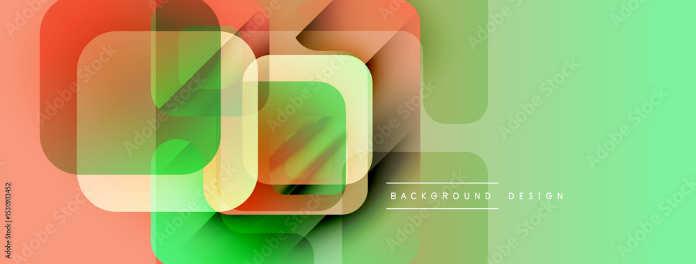 Aufkleber Abstract geometric shapes overlap. Colors blendorange, green, yellow. Modern design creates dynamic visual texture. Smooth gradients offer depth.