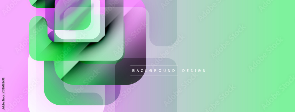 Poster Abstract geometric shapes overlap. Pastel colors blend, creating modern background design. Minimalist style, smooth gradients present.