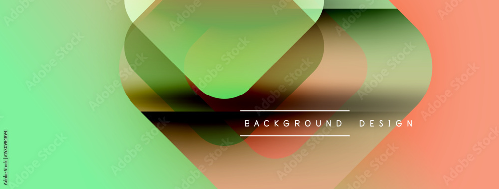 Poster abstract shapes overlap, creating vibrant color gradients. green, orange hues dominate design. text 