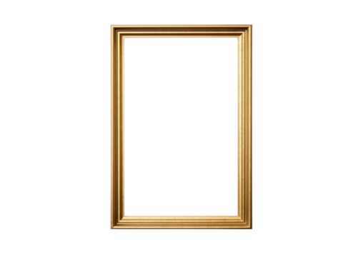 gold thin picture frame isolated on white or transparent png