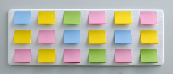 Colorful sticky notes arranged on a white board