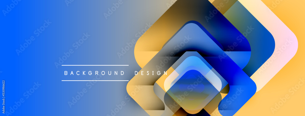 Aufkleber Abstract geometric shapes overlap, creating layered effect. Blue, yellow gradients dominate design. Text reads background design. Modern, vibrant composition.