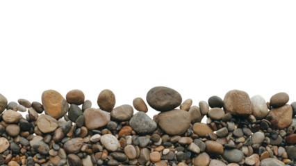 Smooth river rocks collection natural brown grey stones texture set pile on transparent background